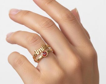 Custom Name Birthstone Ring: 925 Sterling Silver Personalized Gift