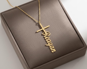 Custom Name Cross Necklace, Sterling Silver Christian Gift