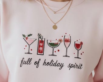 Embroidered Holiday Cocktail Sweatshirt: Festive Christmas Party Shirt