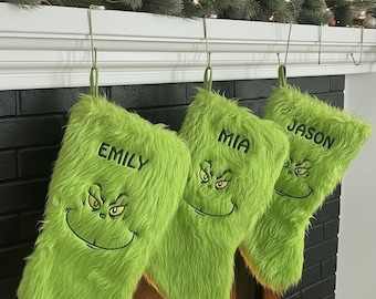 Personalized Grinch Christmas Stockings | Custom Embroidered Name