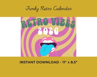 1970s Retro 2026 Wall Calendar: Groovy Printable Digital Download