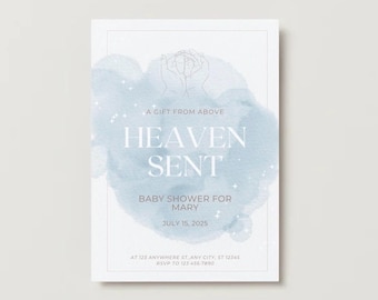Heaven sent baby shower invite, heaven sent baby shower boy invitation, a little piece of heaven, baby boy shower invite, baby shower invite