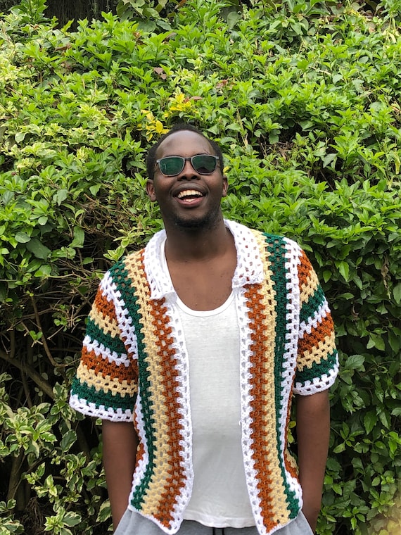 Vintage Crochet Shirt, Simple Crochet Shirt Pattern, Simple PDF Crochet Shirt Pattern, Summer Men's Shirt Pattern (PDF Pattern S-L)
