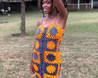 Honeywell Granny Square dress pattern, instant PDF pattern,crochet dress pattern,Crochet Granny Square PDF pattern,Midi length crochet dress