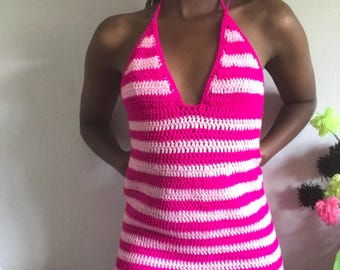 Patron PDF de la robe dos nu au crochet : mini-robe rose bonbon à bretelles