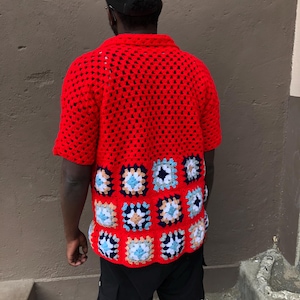 Granny Square Men&#39;s Crochet Shirt, Simple Crochet Shirt Pattern, Simple PDF Crochet Shirt Pattern, Granny Mesh Crochet Shirt PDF Pattern