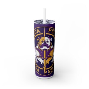 Stylish 20oz Skinny Tumbler with Straw - Bull Dog Design, Perfect Gift for Pet Lovers, College Students, and Omega Psi Phi, Que, Greek Life