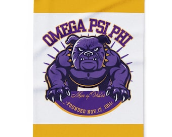 Omega Psi Phi Bulldog design Blanket | Fraternity crest throw blanket