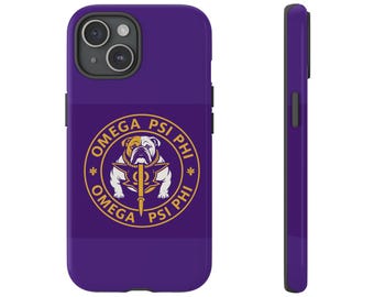 Funda para teléfono con letras griegas moradas, fundas resistentes, Omega Psi Phi, regalos para hermandades, fundas únicas para teléfono, accesorios para estudiantes universitarios