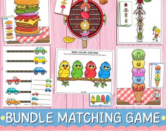 Bundel met bijpassende spellen om af te drukken, pakket met leeractiviteiten voor kleuters, visueel matchen en logica voor peuters