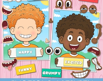 Emotiespel voor kinderen, gezichten mixen en matchen, sociaal-emotioneel leren (pdf)