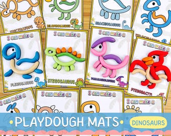 Dinosaurusdeegmatten, afdrukbare fijne motoriek voor kinderen, zintuiglijk leerplezier, voorschoolse leeractiviteit