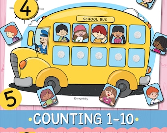 Bus Counting 1–10 Printable | Number Matching Activity for Preschool & Toddlers | Transportation Math Game