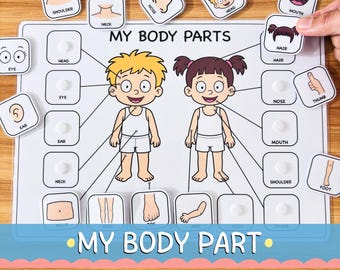 Gioco di abbinamento delle parti del corpo, attività per bambini in età prescolare, apprendimento del corpo umano (PDF stampabile)