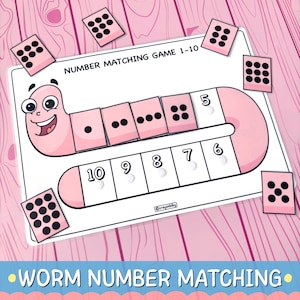 Worm Number Matching Game 1-10 – Preschool Math Activity Printable (Digital Download)