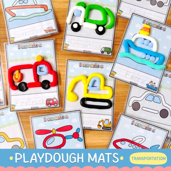 Transport Play Dough Mats Printable, Toddler Vehicle Activity, Preschool Montessori Worksheets, Kids Fine Motor Skills Learning PDF