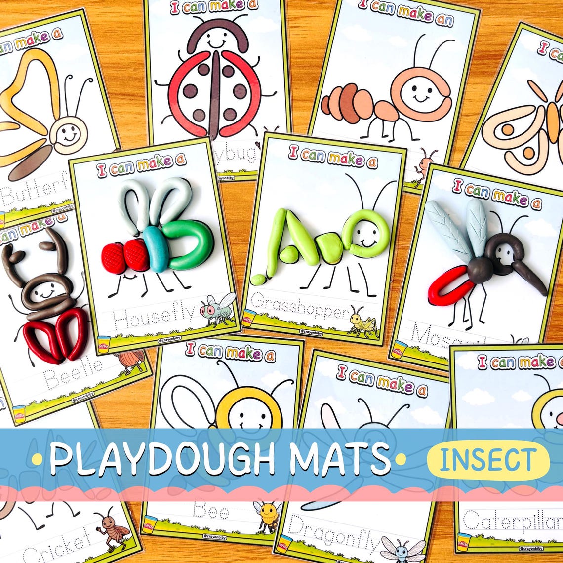 Insect Play Dough Mats, Printable Fine Motor Activity for Kids, Sensory ...