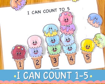 Ice Cream Counting Printable 1–5, Preschool Math Activity for Kids, Fun Number Recognition Game, Early Learning Worksheet for Toddlers