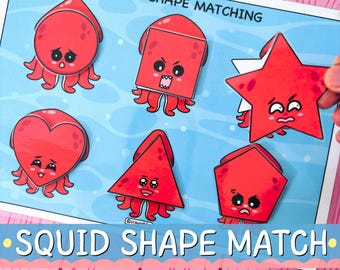 Activiteit voor het matchen van de vorm van de inktvis | Preschool Ocean Learning-spel (digitale download)