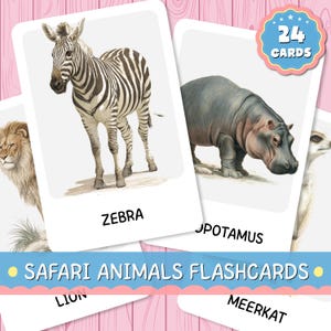 Safari Animals Flashcards Printable, Realistic Nature Study (A4 & US Letter)
