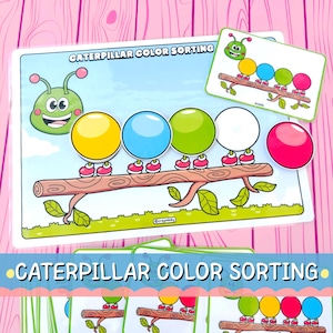 Actividad de clasificación de colores de orugas, juego educativo preescolar, libro de actividades para niños pequeños (descarga digital)