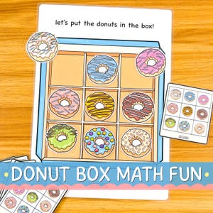 Mattespel för Donut Box | Räkneaktivitet för förskola | Matchande bageri med pysselpåse (digital nedladdning)
