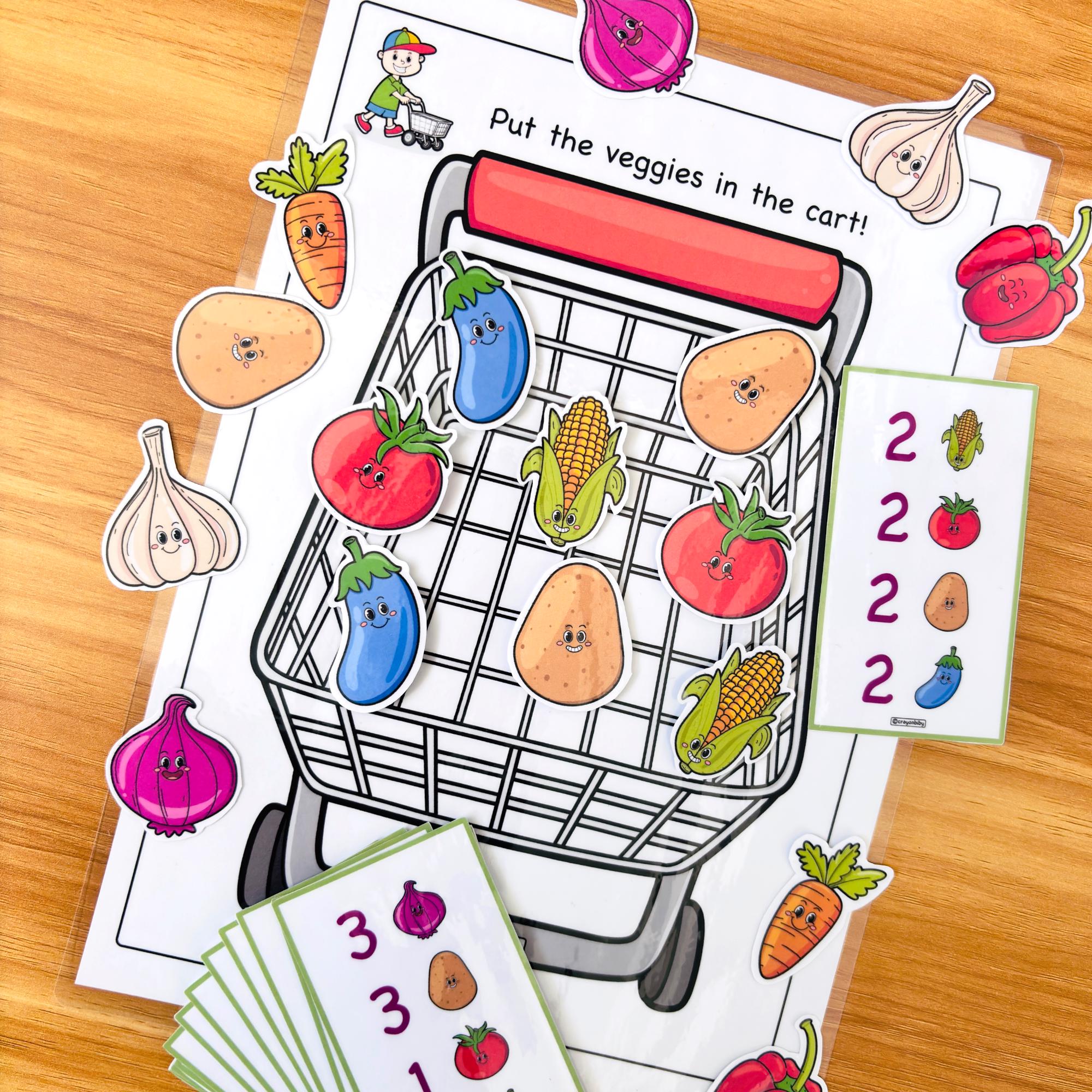 Vegetable Math Counters Grocery Shopping Math Game, Vegetable Counting Activity, Toddler ...