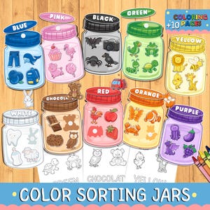 Color Sorting Jars Printable, Montessori Kleinkind Spiel (PDF)