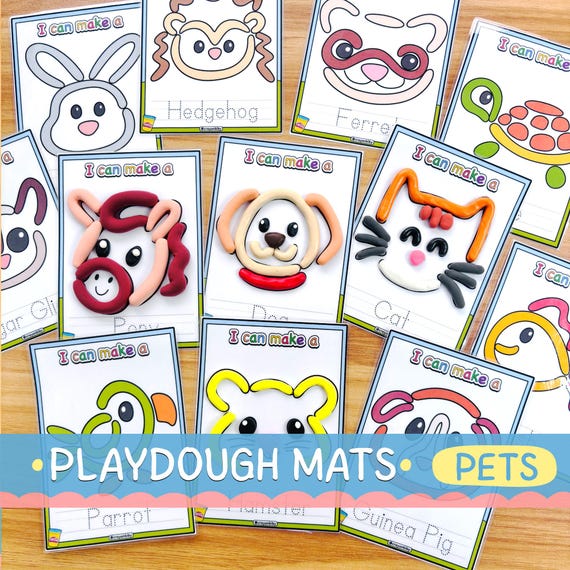 Pets Play Dough Mats Printable, Toddler Animal Activity, Preschool Montessori Worksheets, Kids Fine Motor Skills Pet Theme