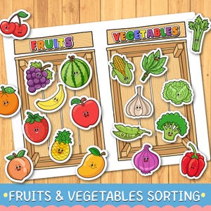 Fruits and Vegetables Sorting Activity for Kids - Printable Food Classification Game for Toddlers - Montessori Busy Book Pages Preschool