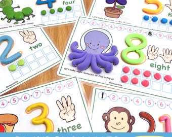 Nummer speeldeegmatten 1-10 voor kleuters: afdrukbaar montessori-wiskunde (pdf-download)