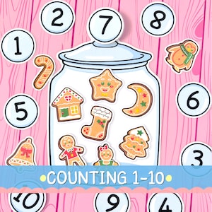 Counting 1-10 Gingerbread Jar Activity | Christmas Math Printable for Kids | Number Matching Game | Preschool Holiday Learning