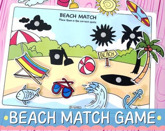 Match-game strandschaduw | Zomeractiviteit voorschoolse opvang (pdf-download)