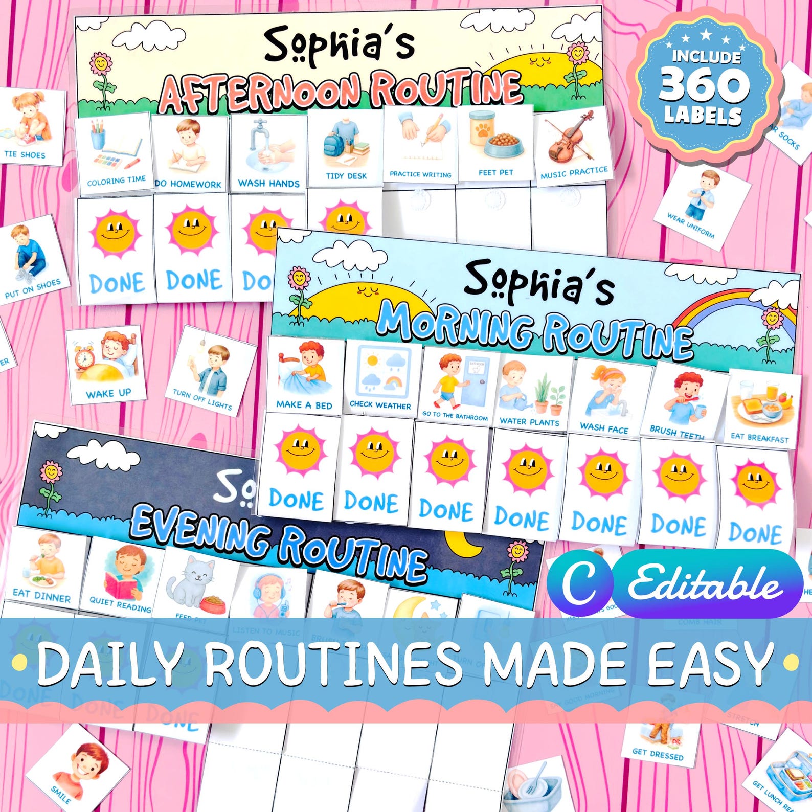 Editable Daily Routine Chart for Kids | Morning Afternoon Evening ...