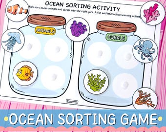 Oceaansorteerspel | Voorschoolse activiteit zeedieren, koralen (digitale download)