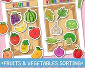 Fruits and Vegetables Sorting Printable, Montessori Toddler Activity, Preschool Learning Game, Healthy Food Worksheets PDF