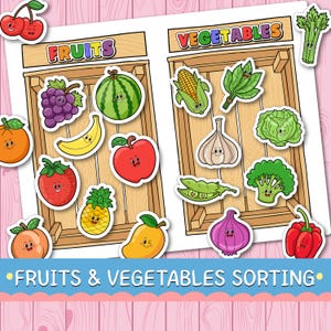 Fruits and Vegetables Sorting Printable, Montessori Toddler Activity, Preschool Learning Game, Healthy Food Worksheets PDF
