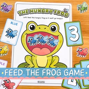 Füttere den Frosch | Farberkennungs- und Zählspiel | Feinmotoriktraining für Vorschulkinder | Druckbare Mathe-PDF