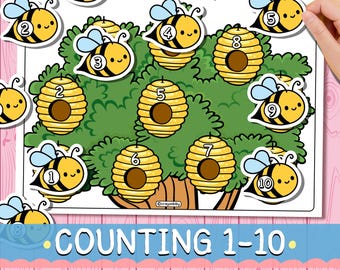 Actividad de conteo de abejas del 1 al 10 / Juego de matemáticas para niños pequeños (Descarga digital)