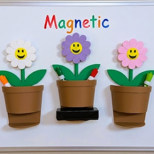 Flower Pot Magnetic Whiteboard Marker/Eraser Holder: Customizable, 3D Printed PLA
