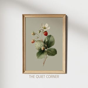Wild Strawberry Print, Botanical Art, Vintage Fruit, Kitchen Wall Decor, Red Berries, Printable Art, Spring Floral | Digital Prints
