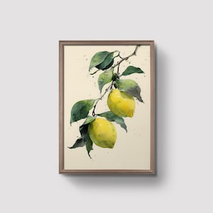 Zitronenzweig Druck, Zitrusfrüchte Wandkunst, Mediterrane Küchendekoration, Aquarell Obst Kunst, Digital Download | Digitale Drucke