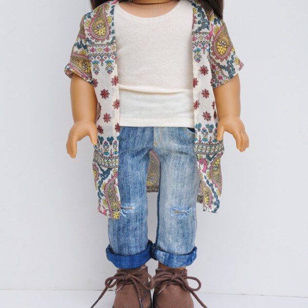 AG Doll Clothes - Kimono, Wrap, Pink, Paisley, Floral Stripes, Top, 18 inch Doll