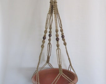 Macrame Plant Hanger 52inch All Natural Jute With Beads with a 19" Drop