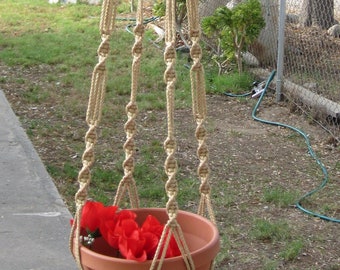 MACRAME Plant Hanger 60 inch Button Knot with BEADS 6mm Sand cord - Choose Cord Color