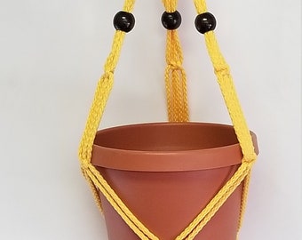 Macrame Plant Hanger 20 in FRIENDSHIP Style with Beads - 4mm Sunshine Yellow Cord - Choose cord color