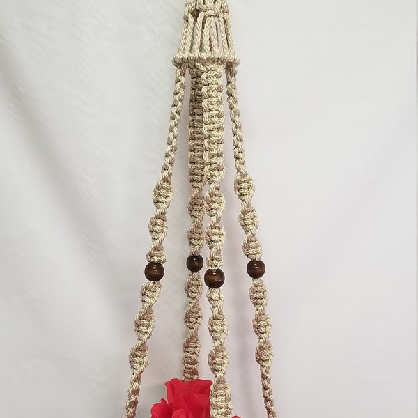 MACRAME Plant Hanger 40 inch Deluxe Style with BEADS - 6mm Pearl Cord (Choose Cord Color)