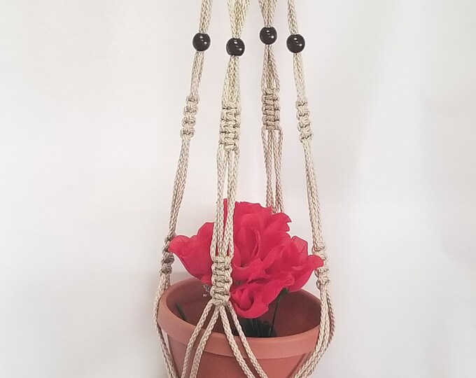 Macrame Plant Hanger 46 inch Vintage Style with BEADS 6mm Pearl Cord (Choose Cord Color)