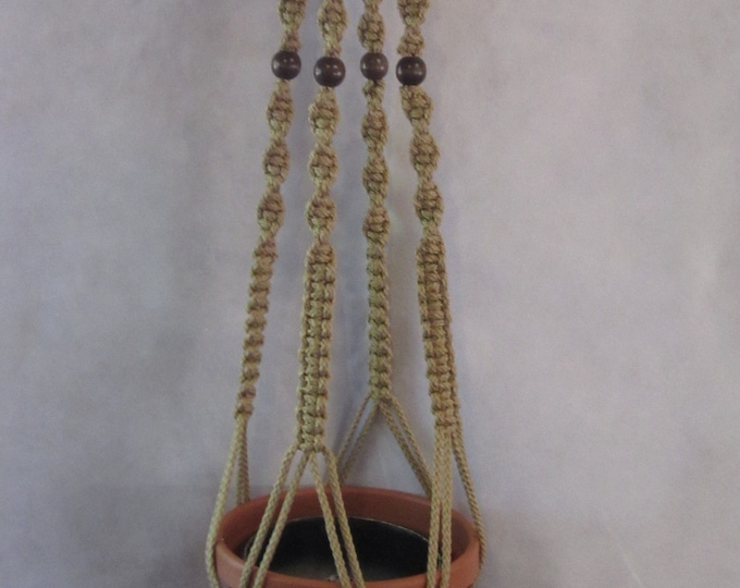 MACRAME Plant Hanger 44 in Deluxe Style with BEADS - 6mm SAND Cord (Choose Cord Color)