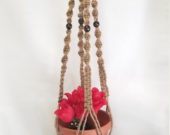MACRAME Plant Hanger 44 in Deluxe Style with BEADS - All Natural Jute